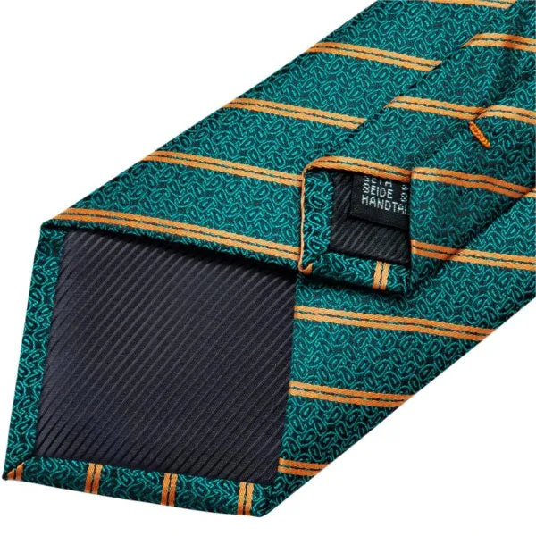 Classy Men Teal & Gold Paisley Striped Silk Tie