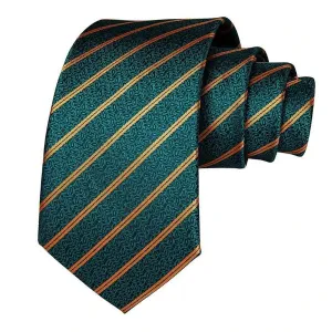 Classy Men Teal & Gold Paisley Striped Silk Tie