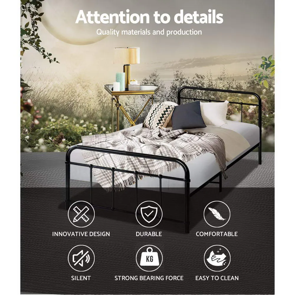 Country-Style Metal Bed Frame, Single - Black | Artiss