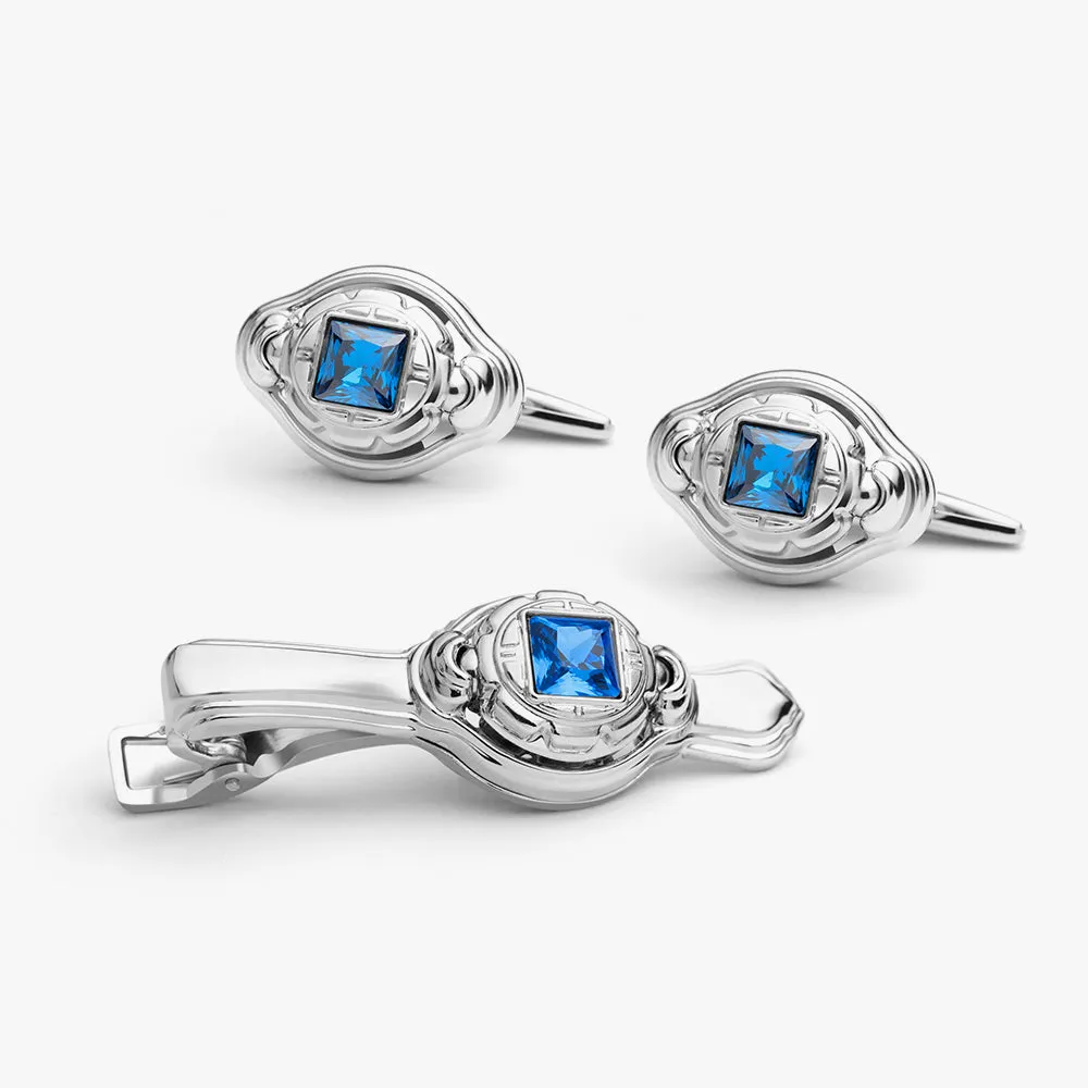 Cufflinks & Tie Pin Set White Capri
