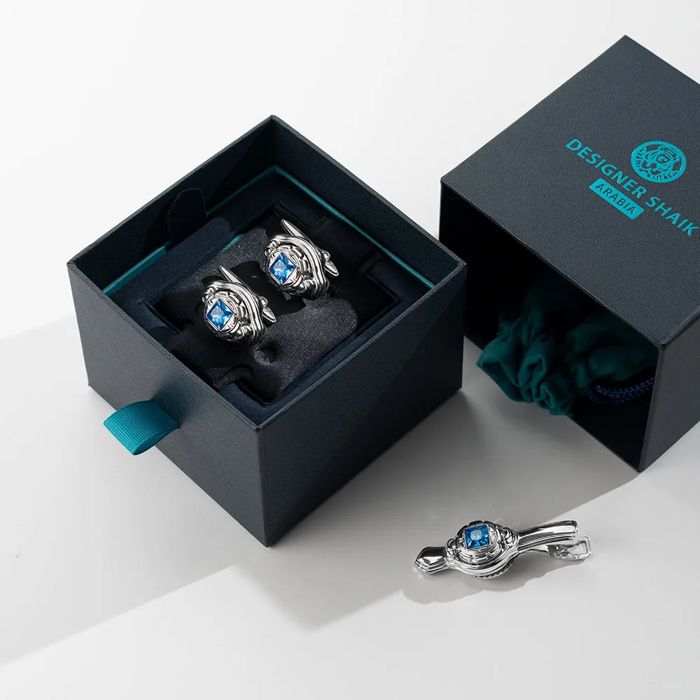 Cufflinks & Tie Pin Set White Capri