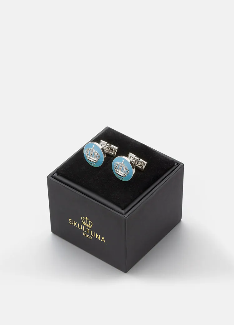 Cufflinks | Skultuna Crown | Silver Plated | Gustavian Light Blue