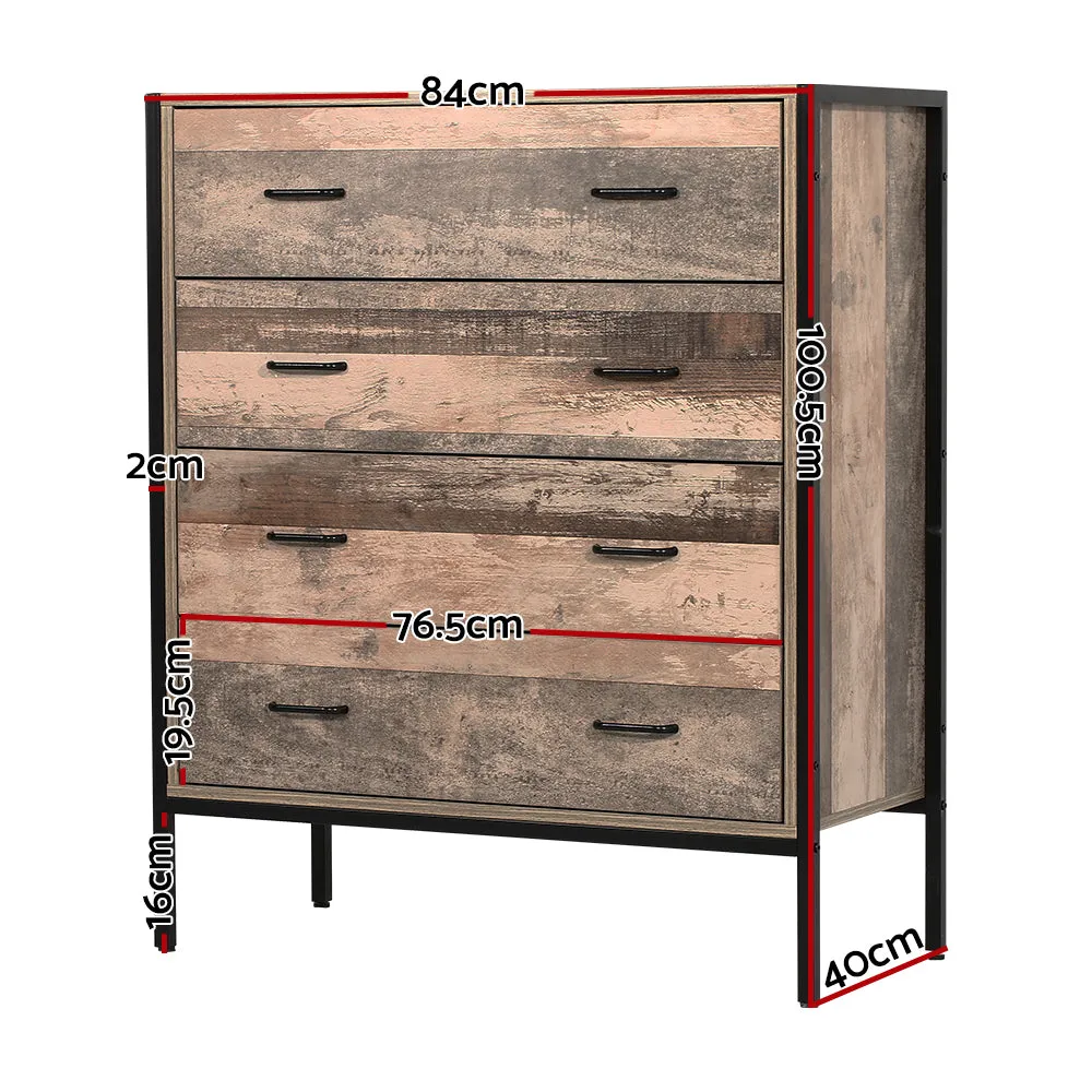 Durable 4-Drawer Tallboy Chest with Metal Legs - Artiss