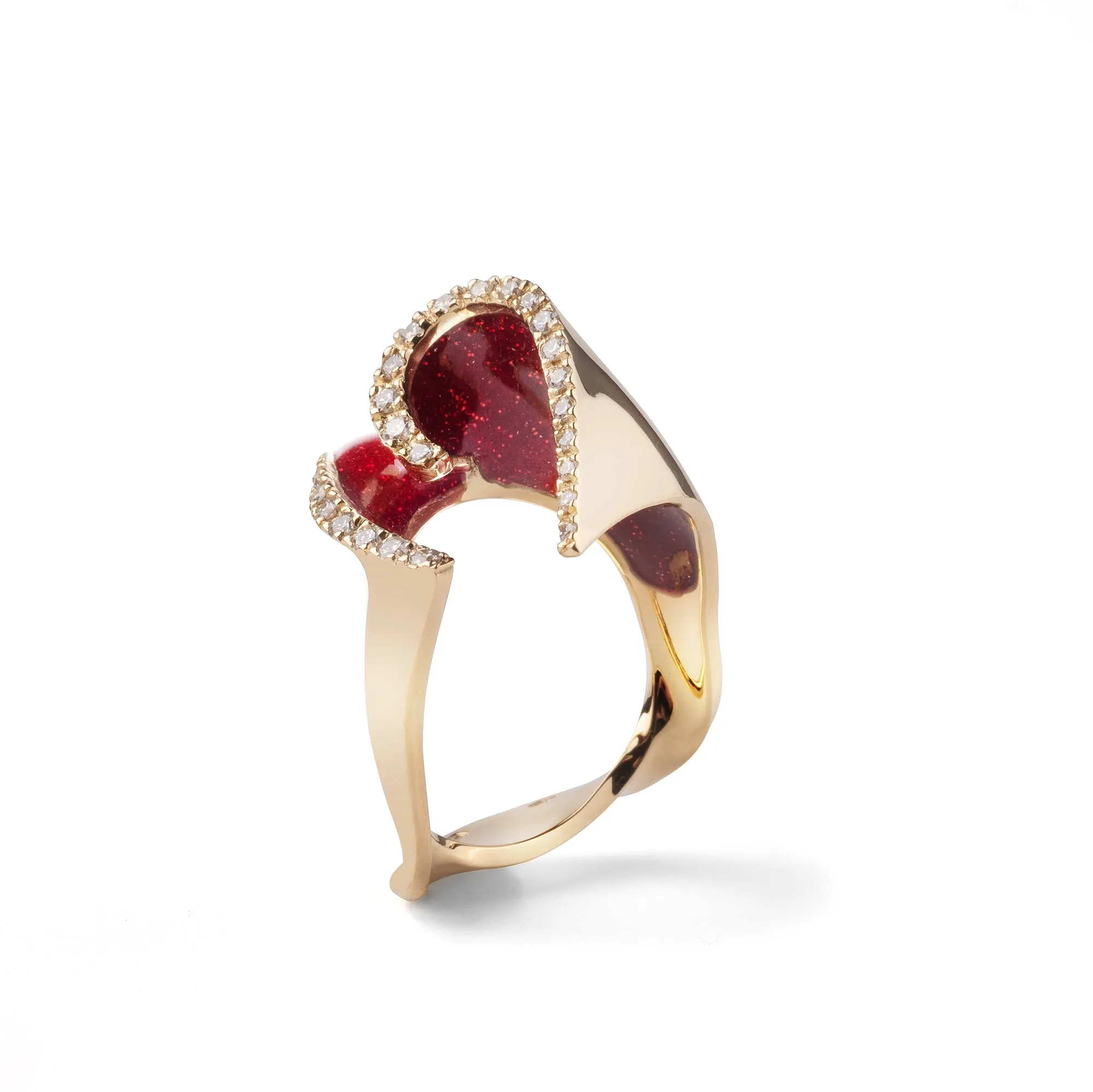 Enamel and Diamond 18k yellow gold ring