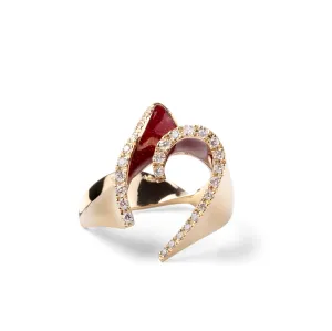 Enamel and Diamond 18k yellow gold ring