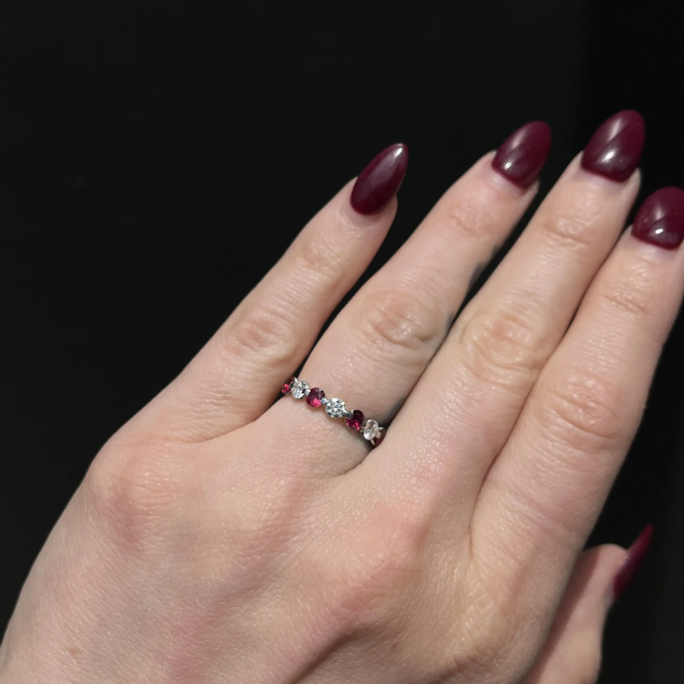 Estate Platinum 1.00 CTW Ruby and Diamond Band