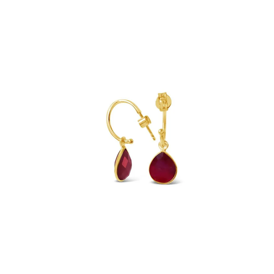 Garnet Drop Hoop Earrings | Gold - January