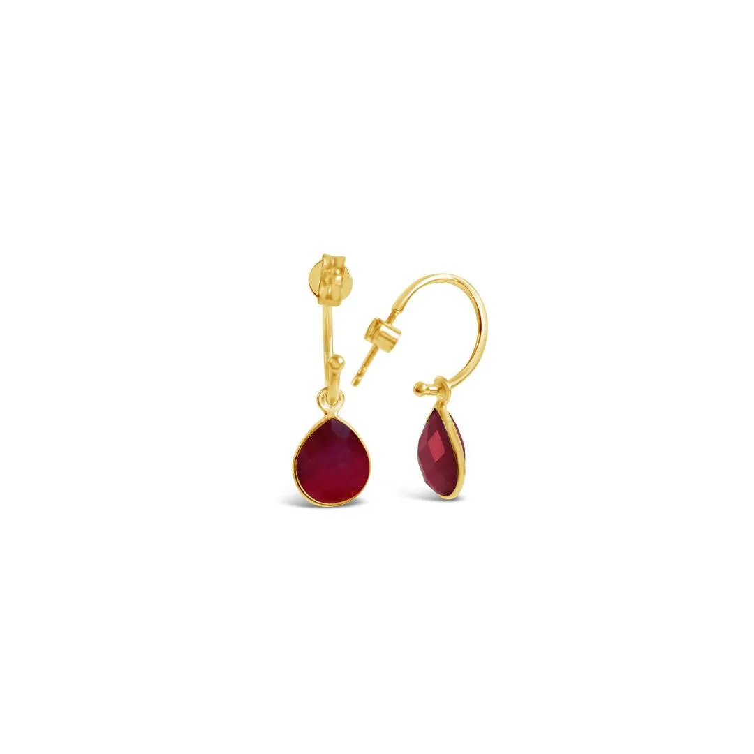 Garnet Drop Hoop Earrings | Gold - January