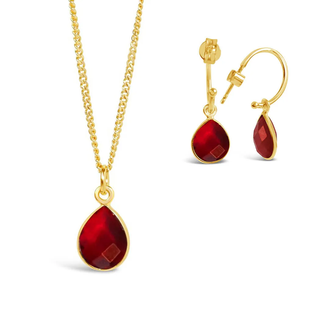Garnet Drop Hoop Earrings | Gold - January