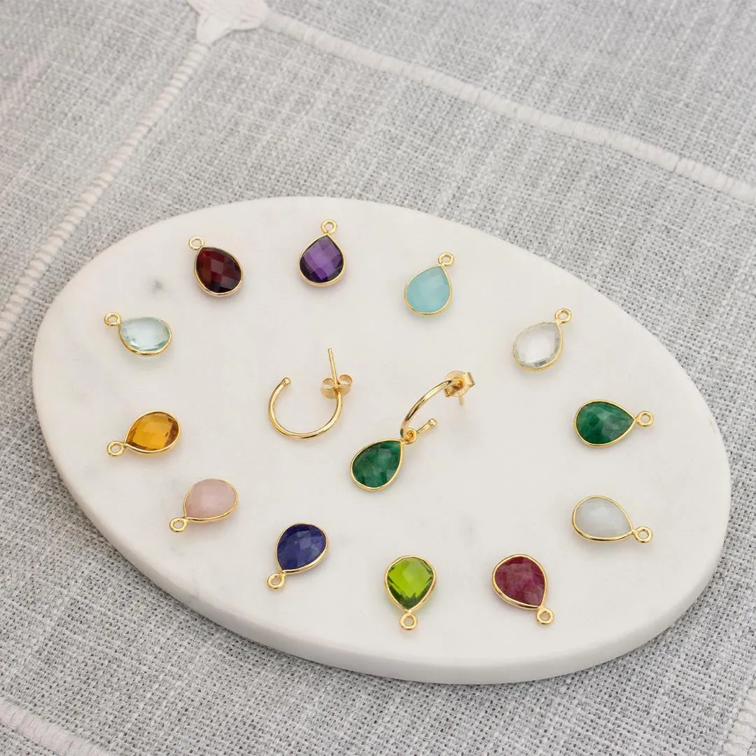 Garnet Drop Hoop Earrings | Gold - January