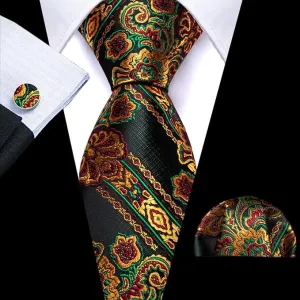 Gold Red Green Silk Necktie Set-LBW1427