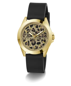 GUESS Ladies Black Gold Tone Analog Watch