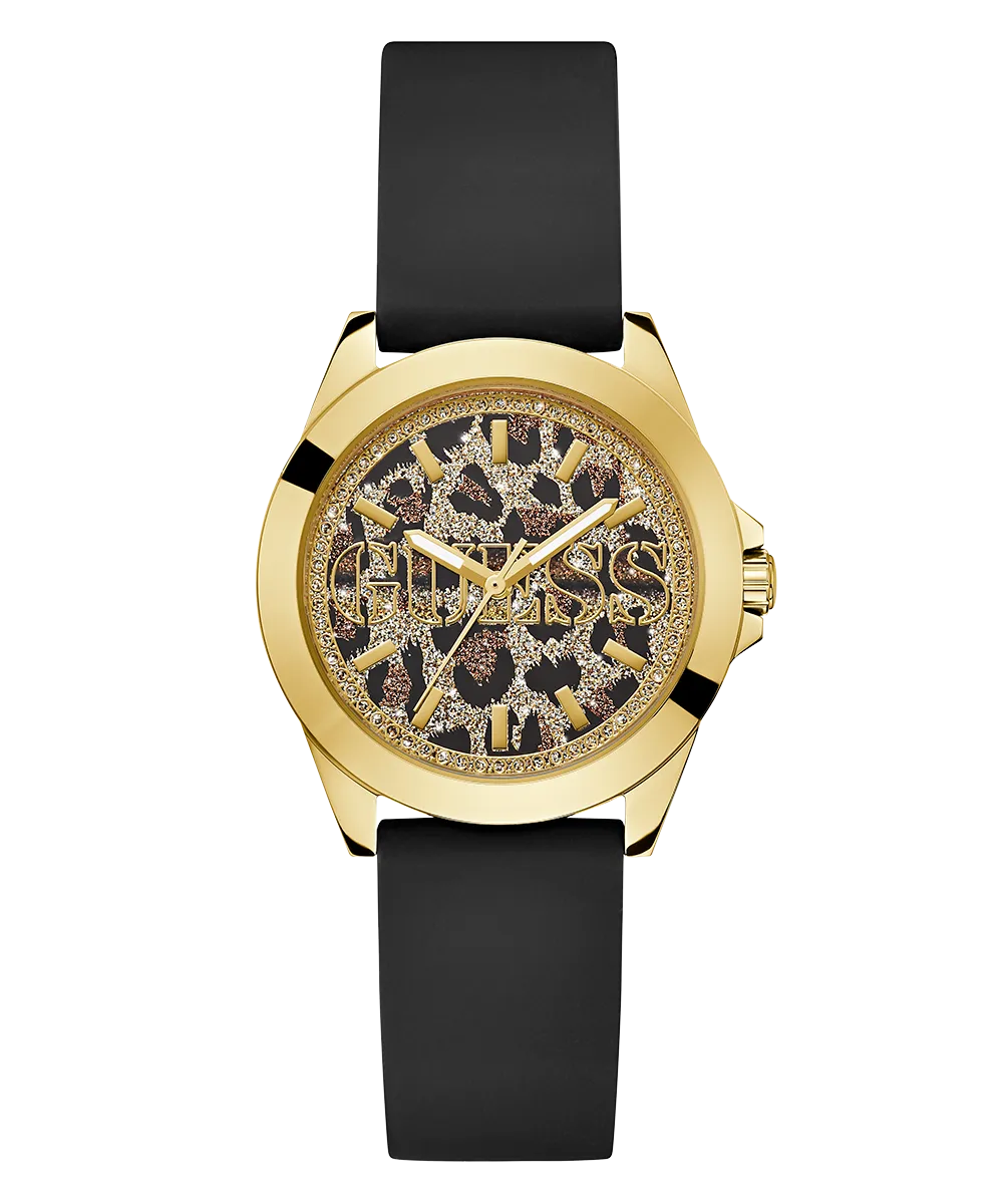 GUESS Ladies Black Gold Tone Analog Watch