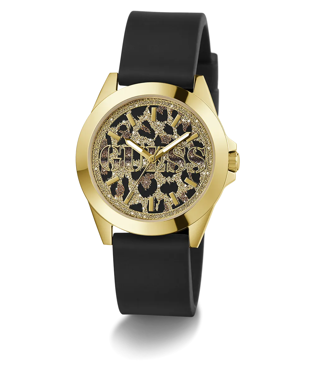 GUESS Ladies Black Gold Tone Analog Watch