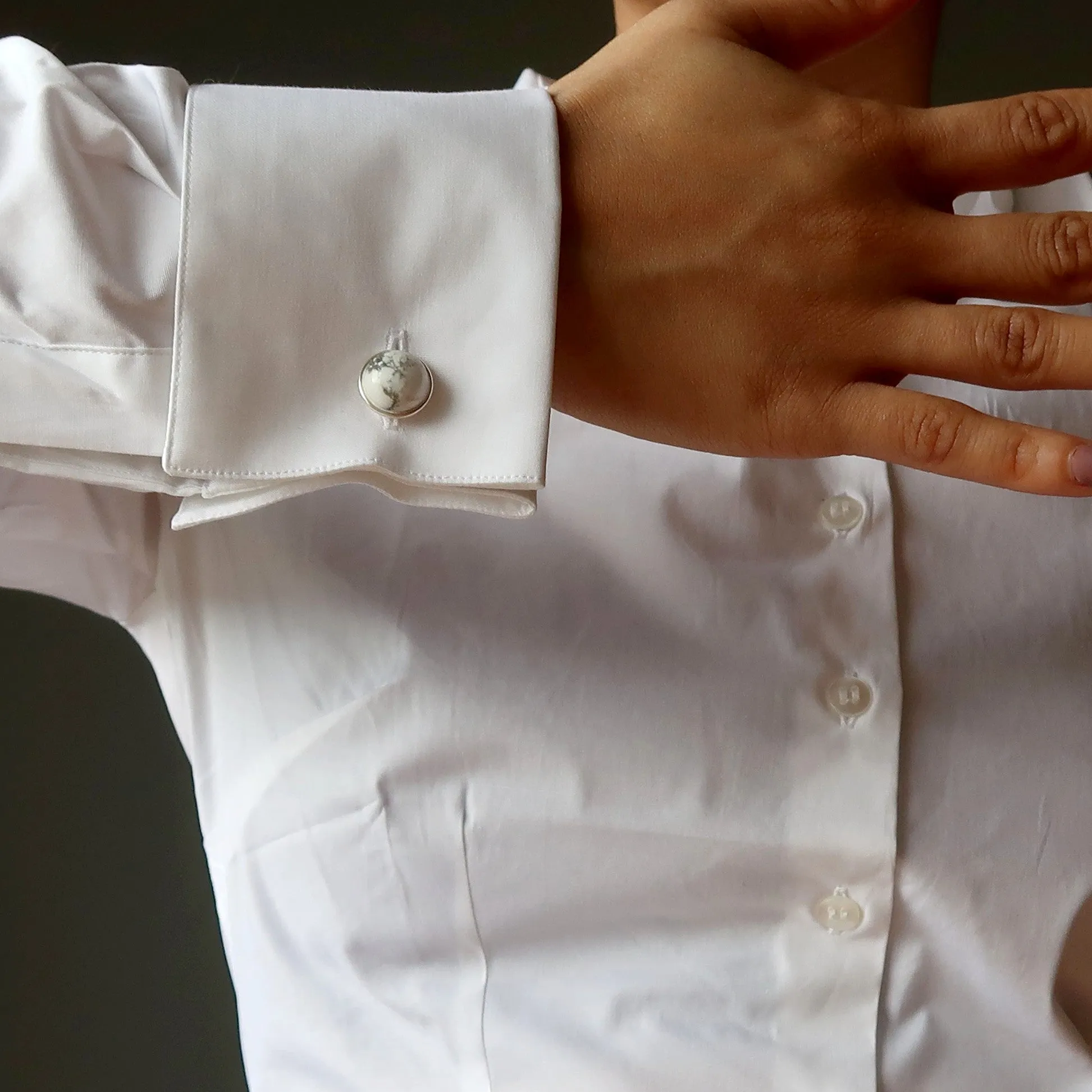 Howlite Cufflinks Style Intrigue Stones White Gray Gem in Silver
