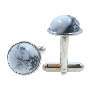 Howlite Cufflinks Style Intrigue Stones White Gray Gem in Silver
