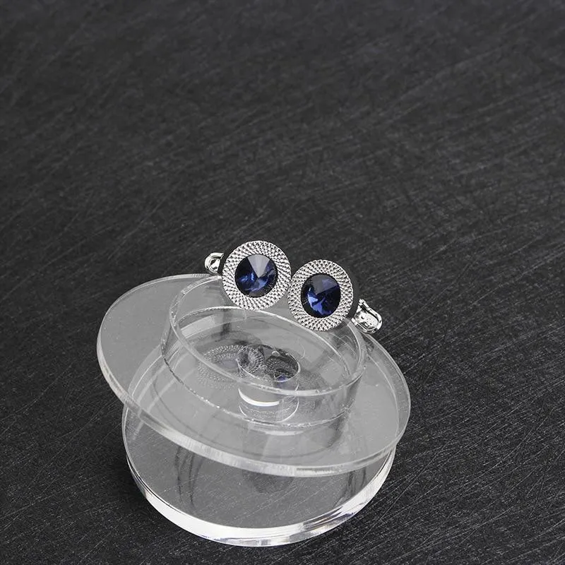 Jacque Round Blue Crystal Cufflinks