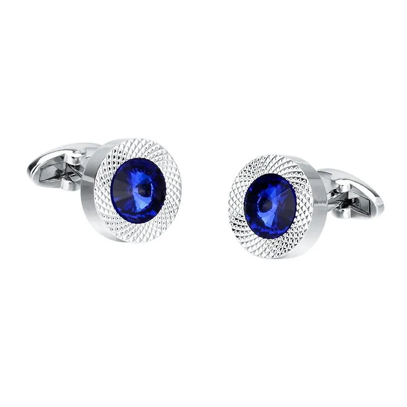 Jacque Round Blue Crystal Cufflinks