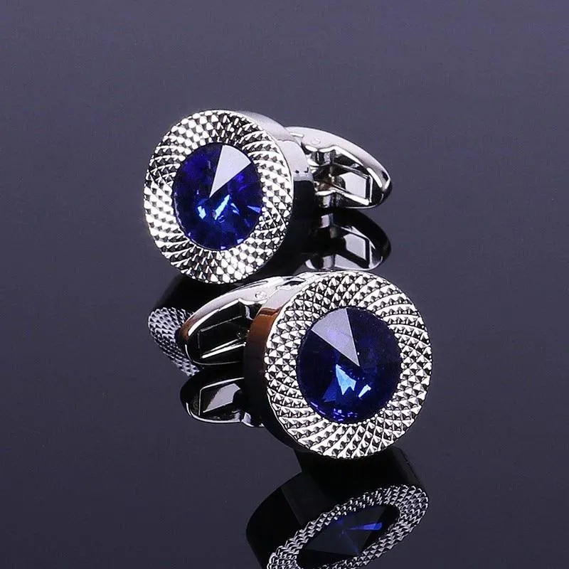 Jacque Round Blue Crystal Cufflinks