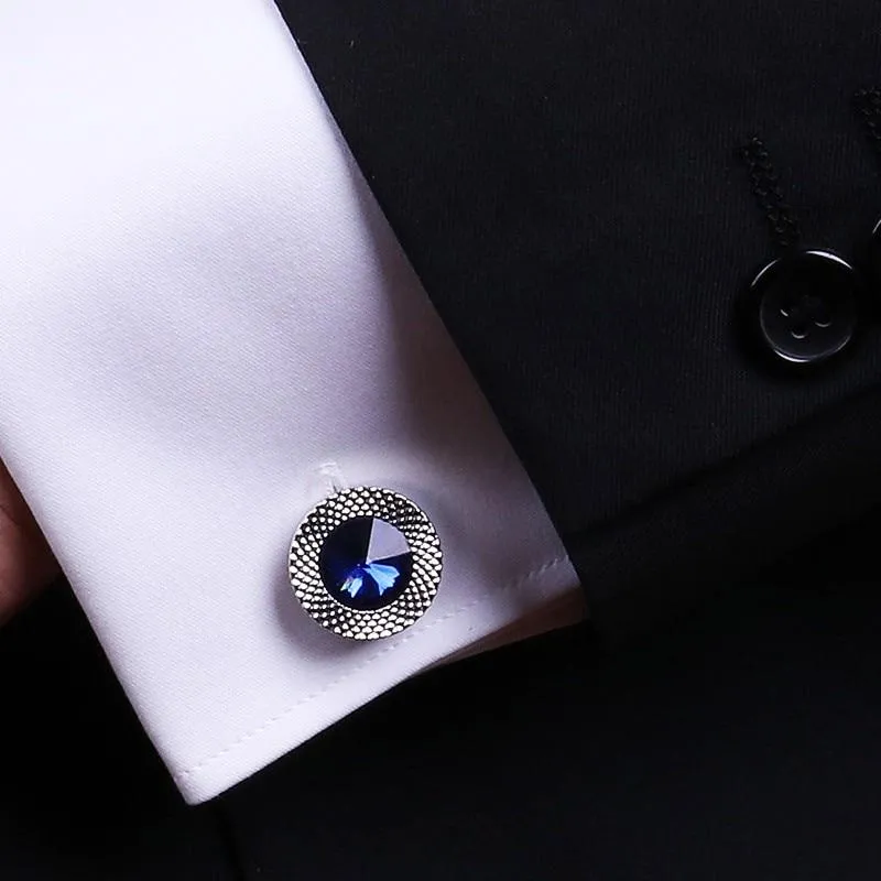 Jacque Round Blue Crystal Cufflinks