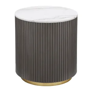 Jason - Round Marble Top Side End Table - White And Charcoal