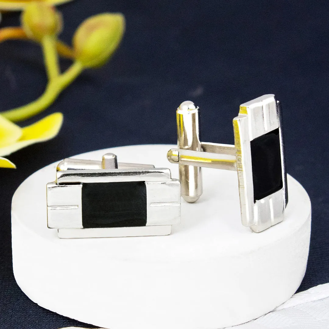 Kavove Elegance Echelon Black, Silver Cufflinks