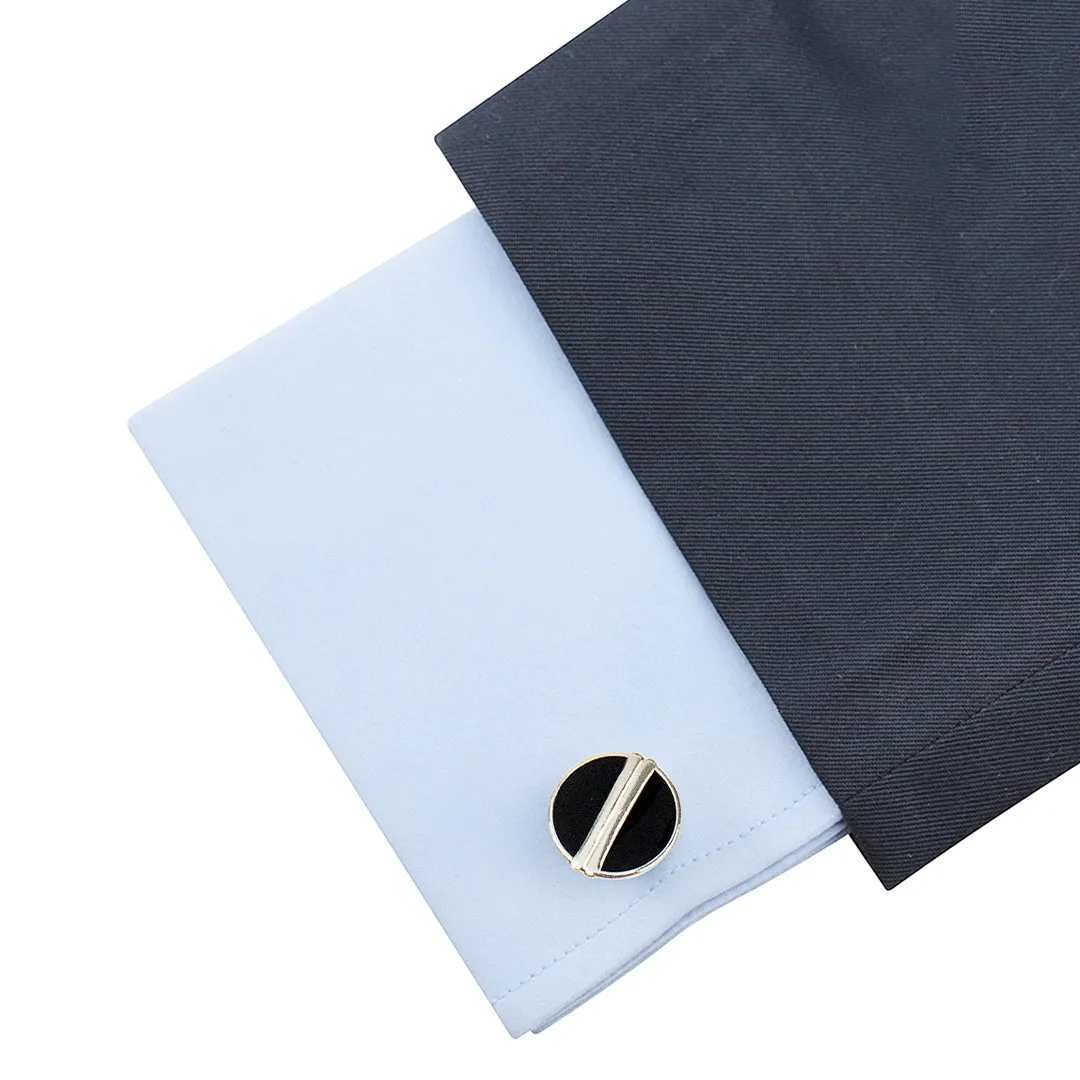 Kavove Gentleman's Gilded Black, Silver Cufflinks