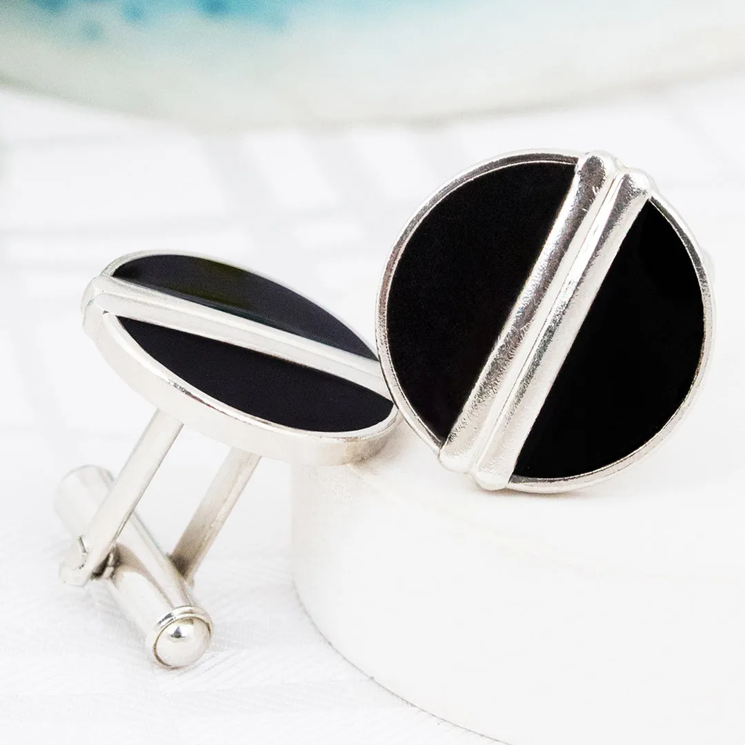 Kavove Gentleman's Gilded Black, Silver Cufflinks