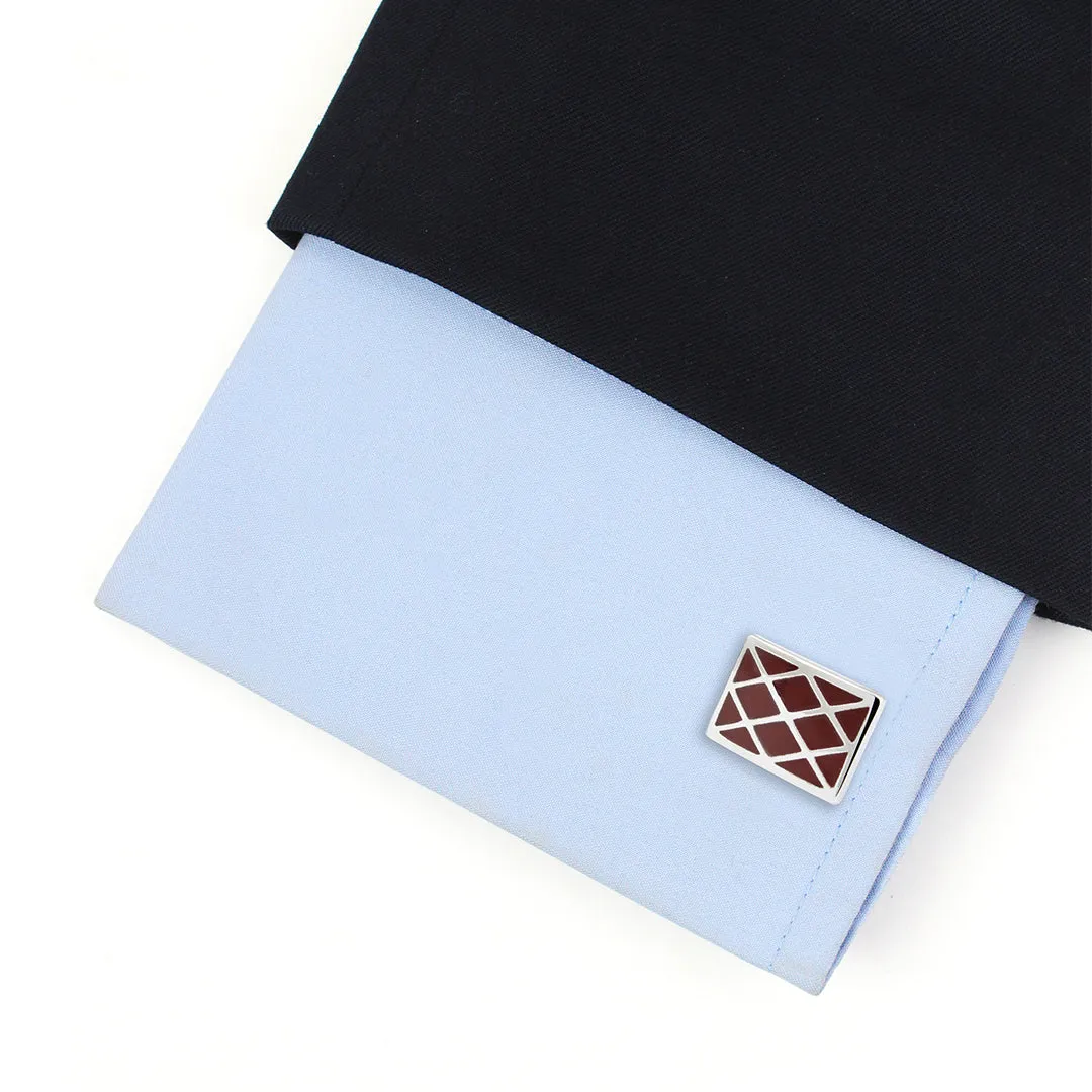 Kavove The Checkered Vortex Maroon & Silver Cufflink For Men