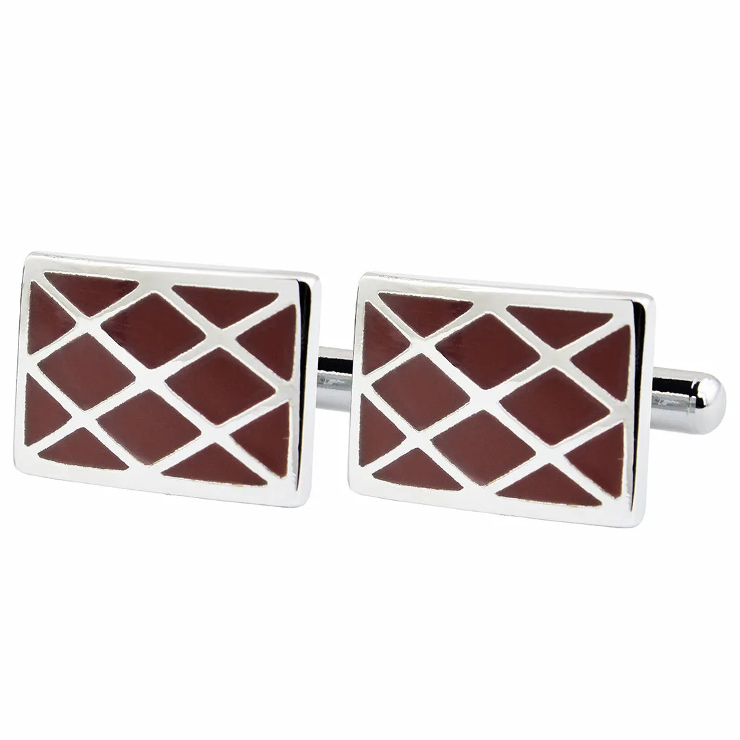 Kavove The Checkered Vortex Maroon & Silver Cufflink For Men