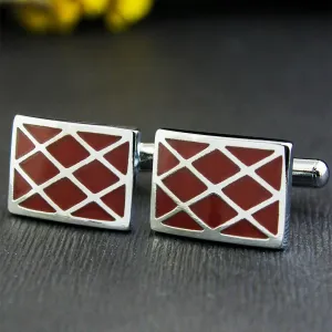 Kavove The Checkered Vortex Maroon & Silver Cufflink For Men