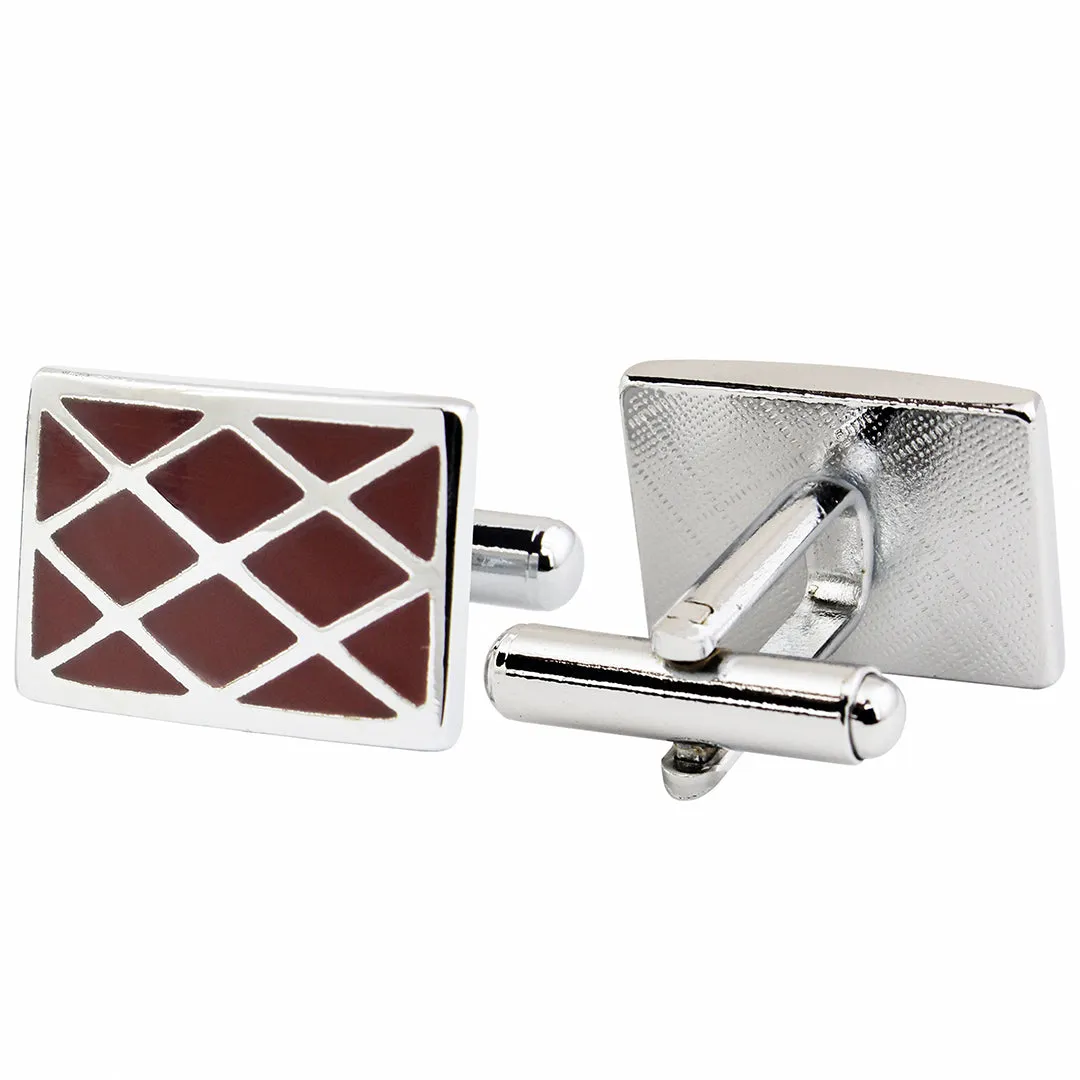 Kavove The Checkered Vortex Maroon & Silver Cufflink For Men