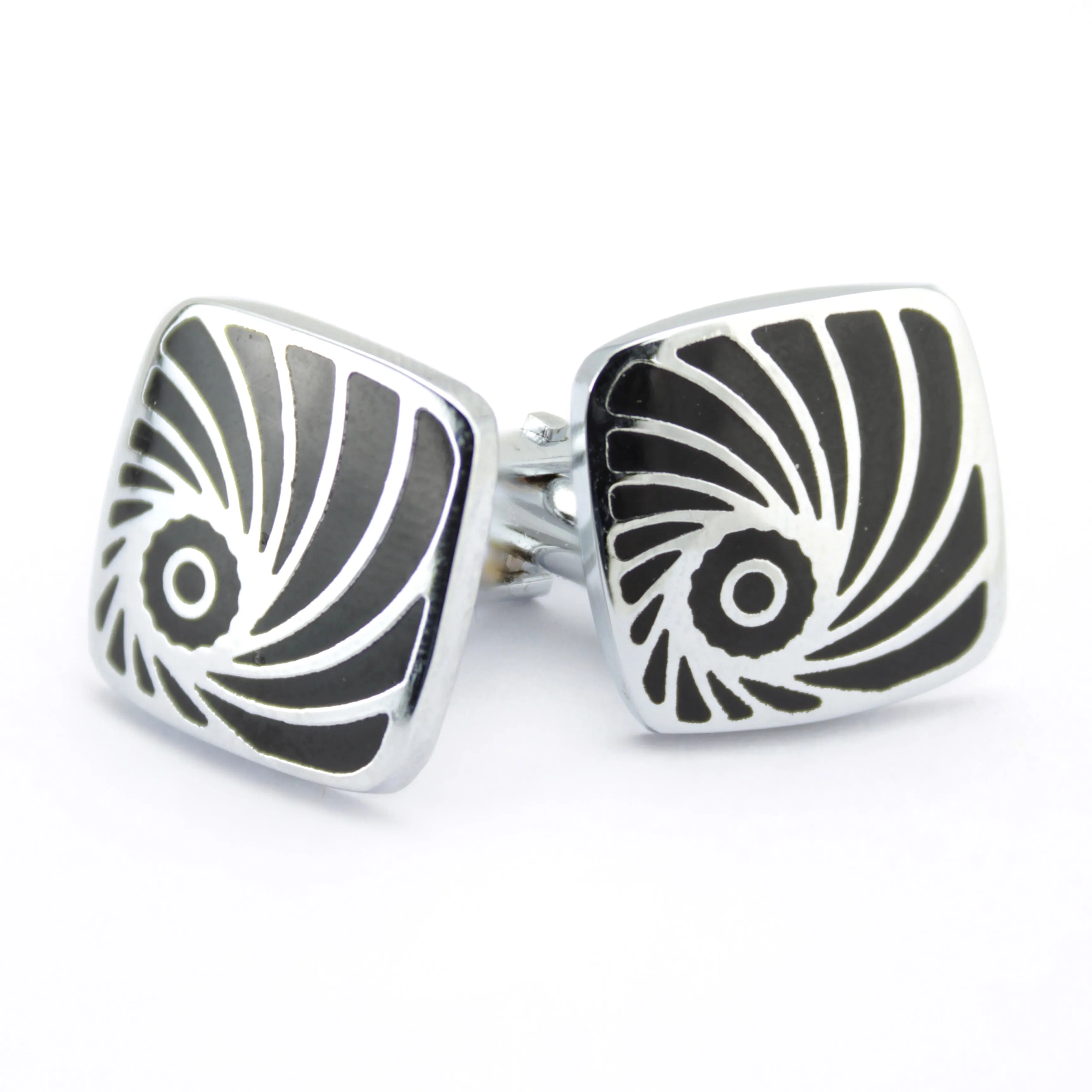 Kavove The Eye Glam Black & Silver Cufflink For Men