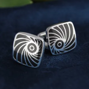 Kavove The Eye Glam Black & Silver Cufflink For Men