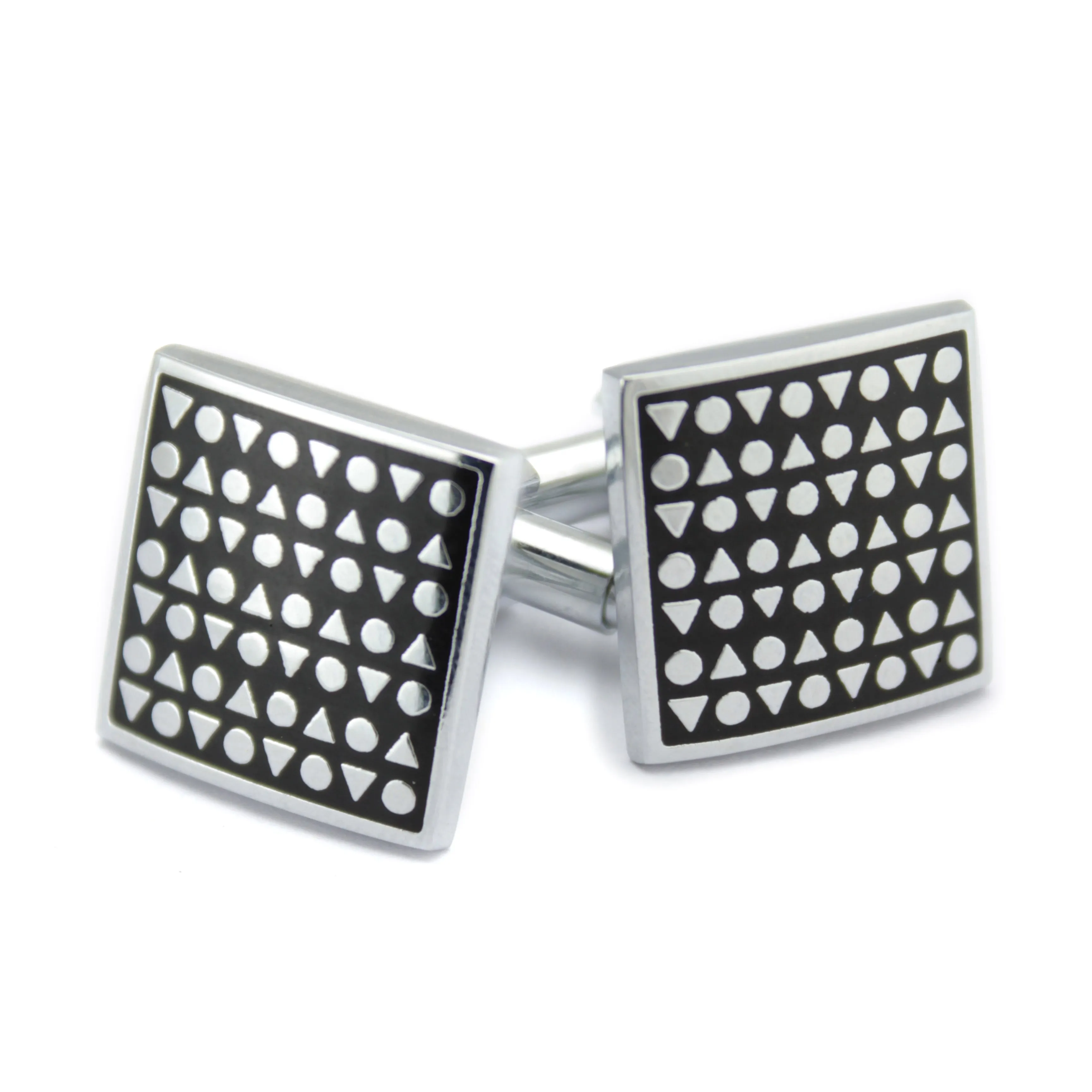 Kavove The Geometry Divine Black & Silver Cufflink For Men