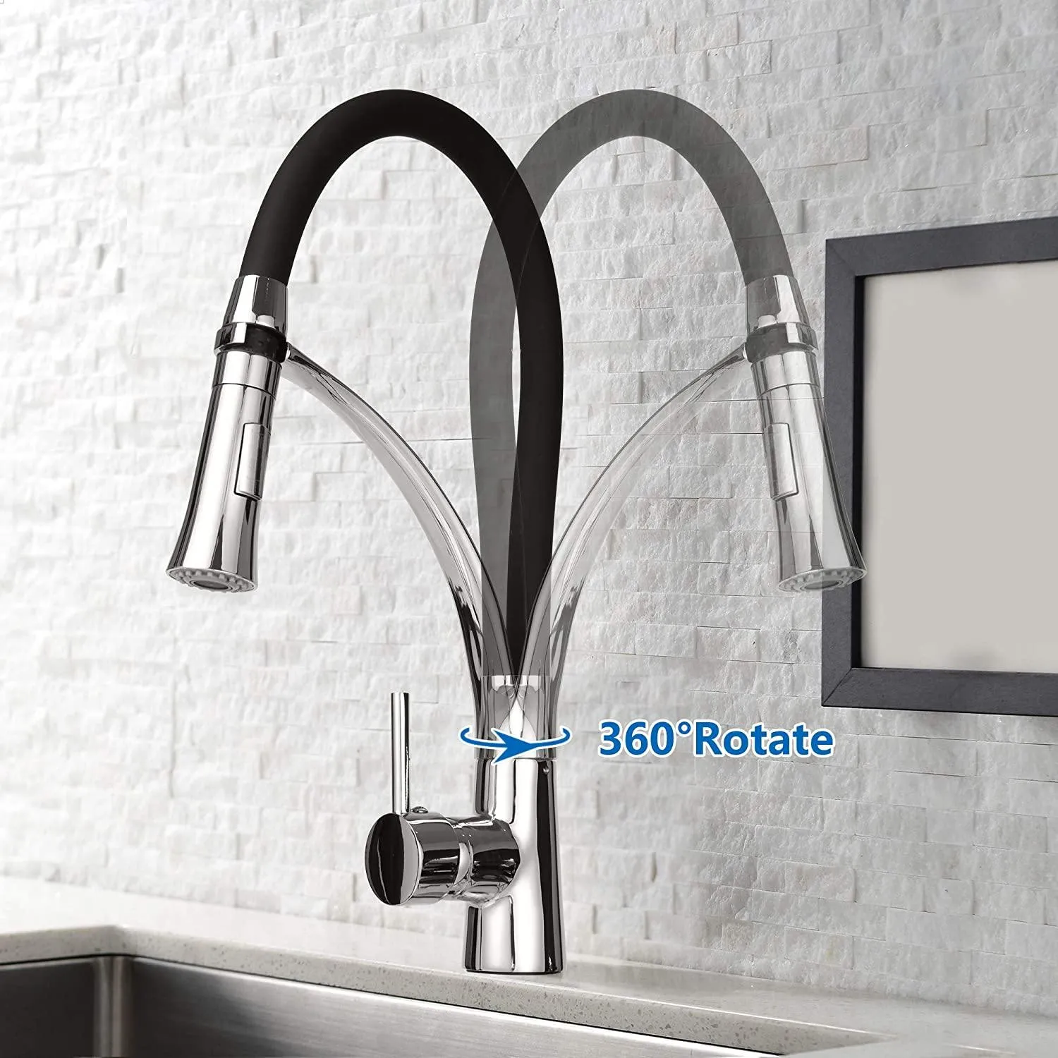 Kitchen Faucet with Pull Out Spray Head, Kitchen Sink Taps Mixer 360 Degree Rotation Swivel Spout Pull Out Spray, Chrome