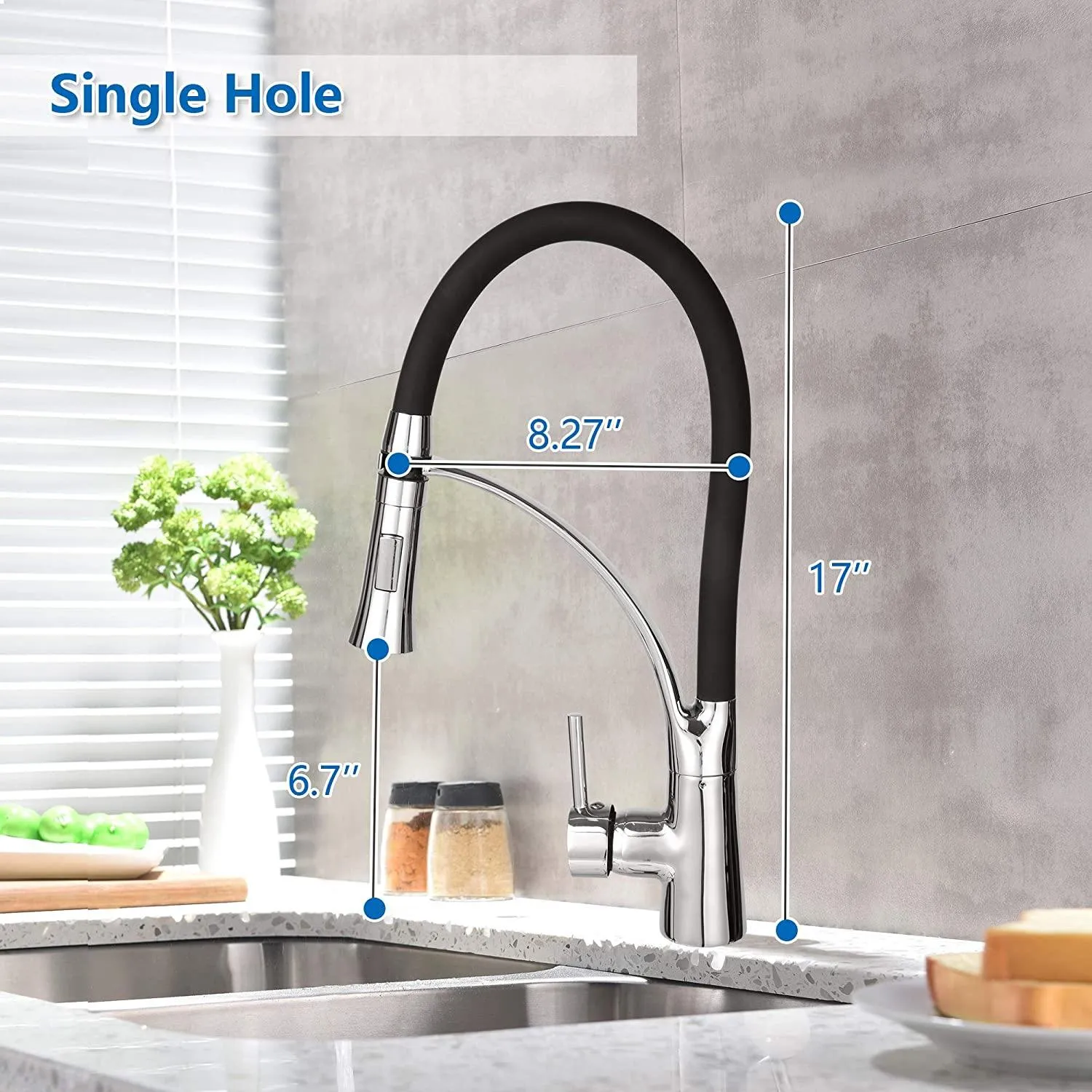 Kitchen Faucet with Pull Out Spray Head, Kitchen Sink Taps Mixer 360 Degree Rotation Swivel Spout Pull Out Spray, Chrome