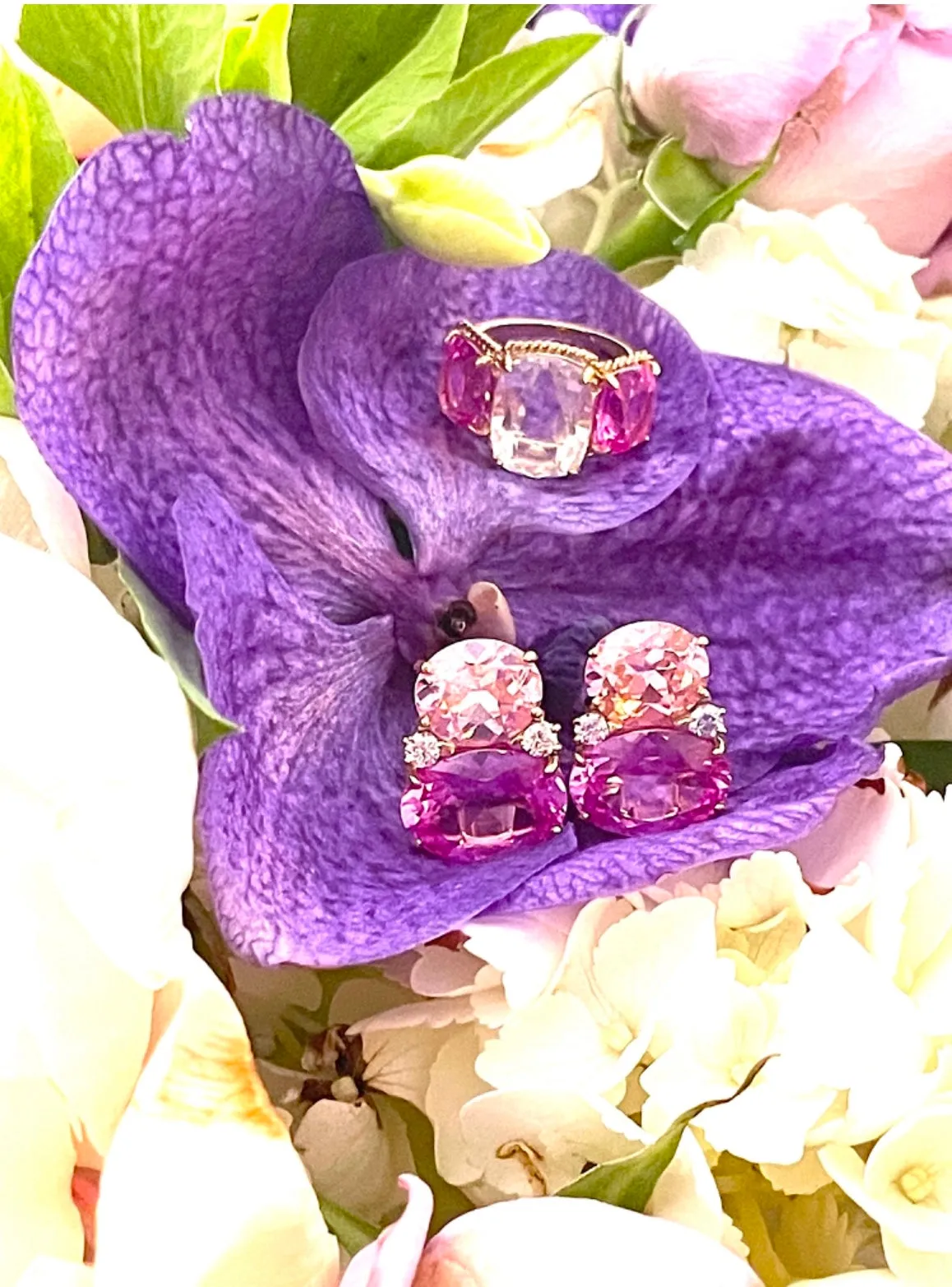 Large GUM DROP™ Earrings with Pink Topaz and Diamonds