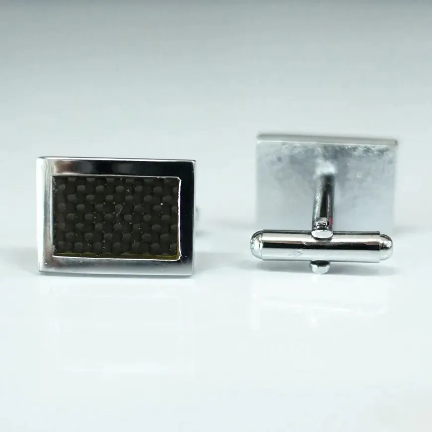 Luxury Men's Black Small Check Square Cufflinks
