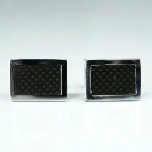 Luxury Men's Black Small Check Square Cufflinks