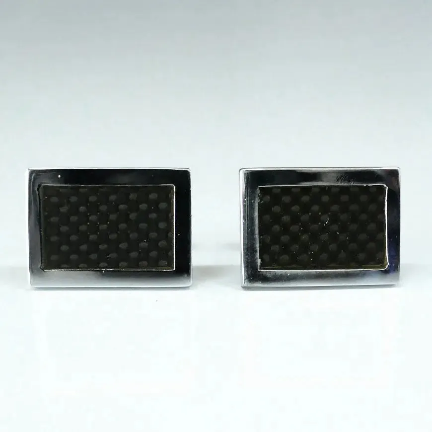Luxury Men's Black Small Check Square Cufflinks