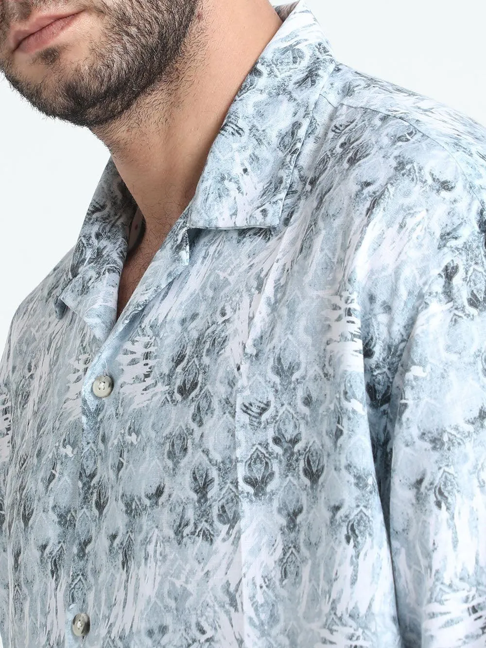 Men Oversized Cuban Collar Hit Gray Shirt