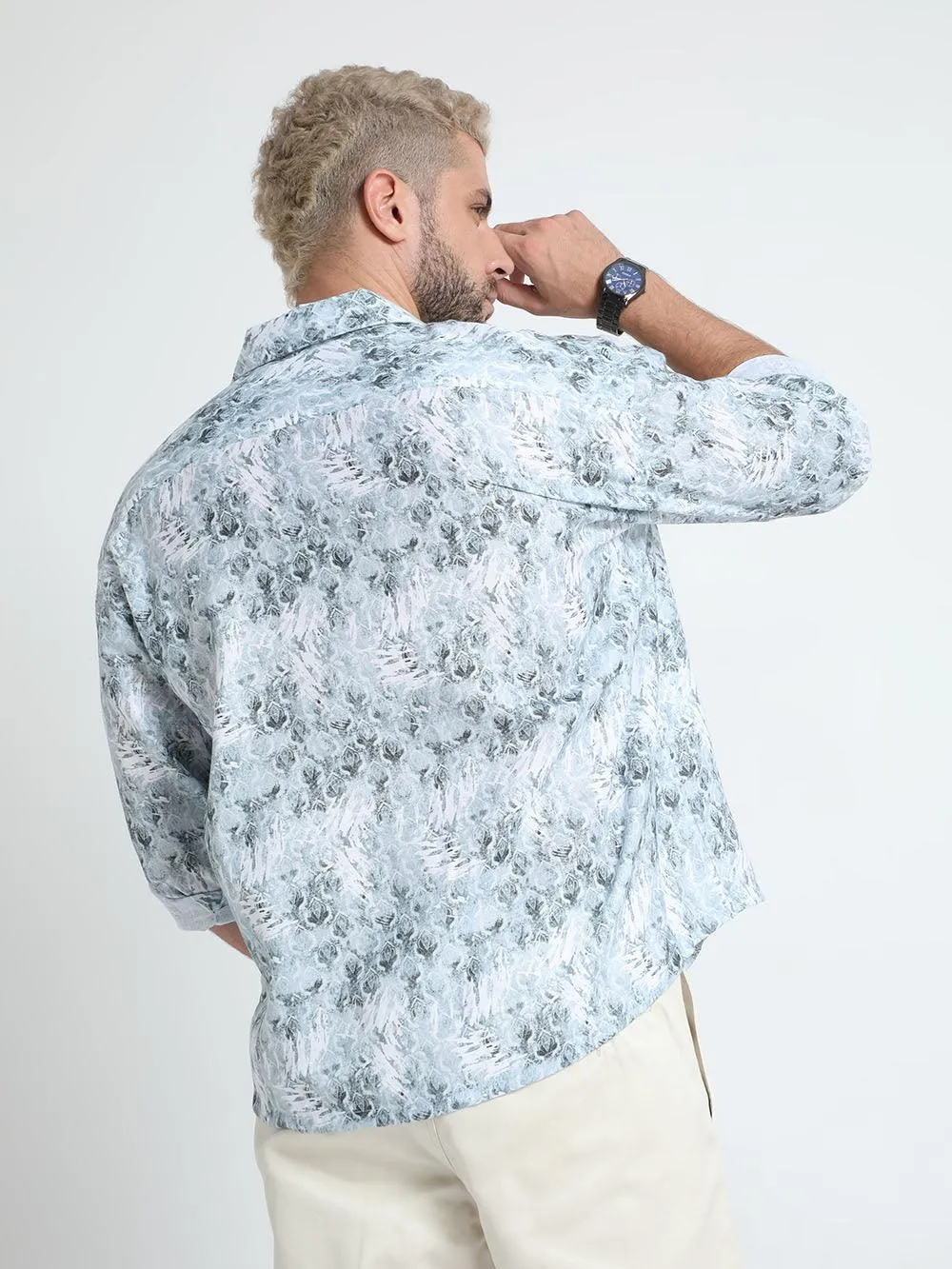 Men Oversized Cuban Collar Hit Gray Shirt