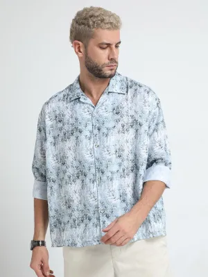 Men Oversized Cuban Collar Hit Gray Shirt