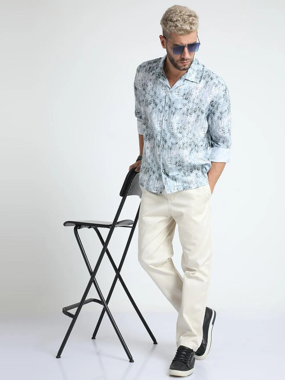 Men Oversized Cuban Collar Hit Gray Shirt