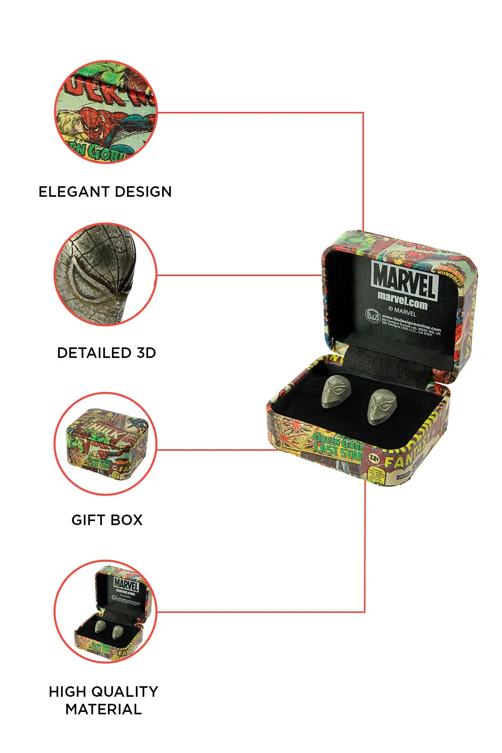 Men's Super Hero Spiderman 3D Cufflinks /Marvel Comics  With Gift Box