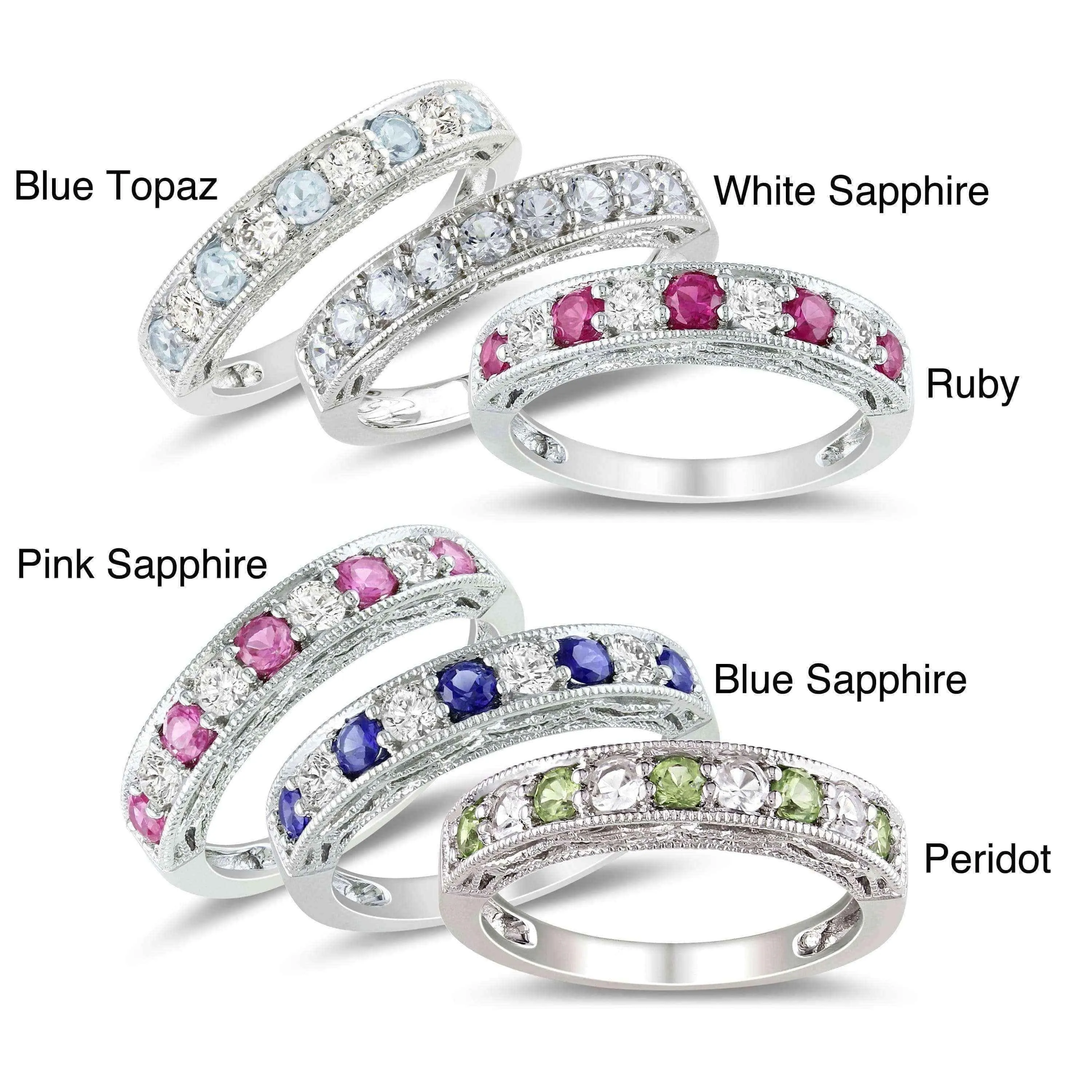 Miadora Sterling Silver White Sapphire and Gemstone Stackable Anniversary Ring