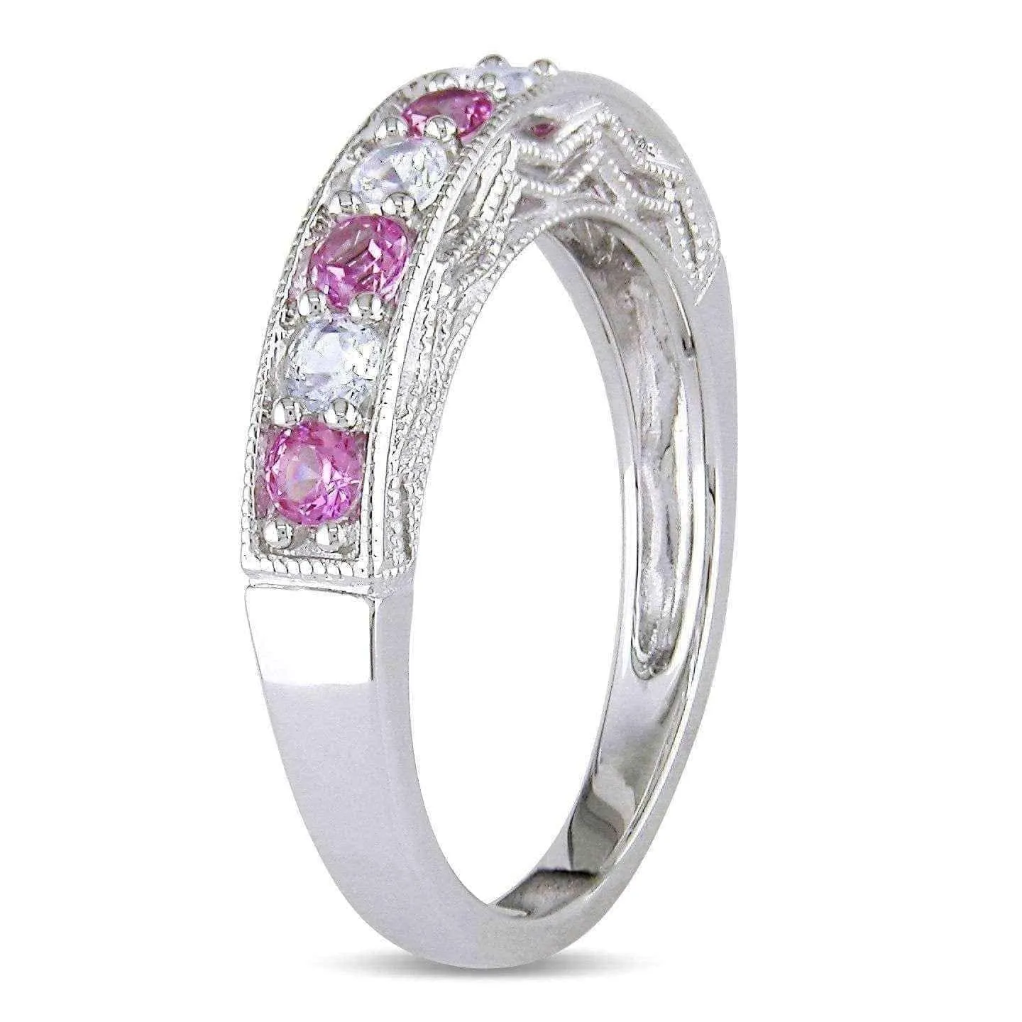 Miadora Sterling Silver White Sapphire and Gemstone Stackable Anniversary Ring