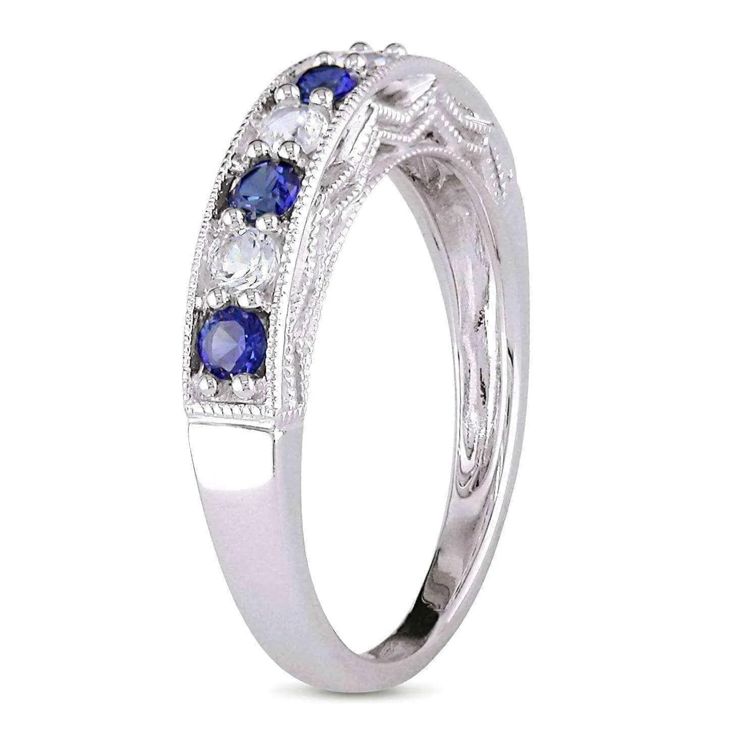 Miadora Sterling Silver White Sapphire and Gemstone Stackable Anniversary Ring