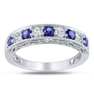 Miadora Sterling Silver White Sapphire and Gemstone Stackable Anniversary Ring